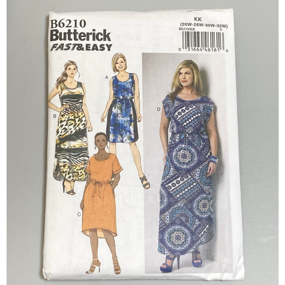 Butterick B6210 Sewing FAST&EASY Womens Petite Pullover Dress Sz 26W-32W UNCUT